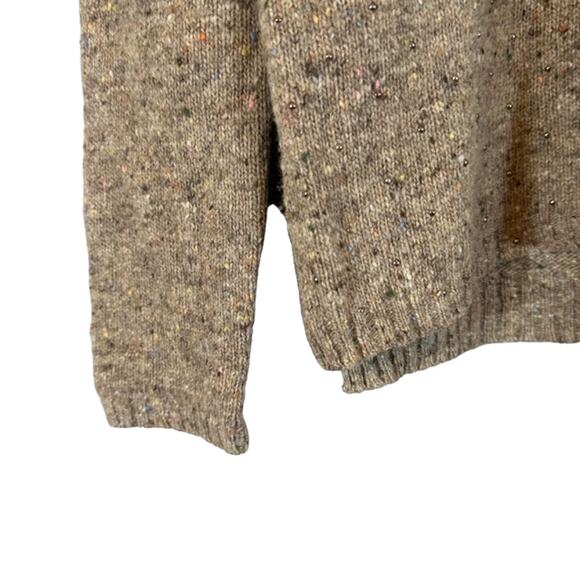 MNG Beige Long Sleeve Beaded Multi Color Thread Pullover Knit Sweater Women Sz M - Picture 3 of 6